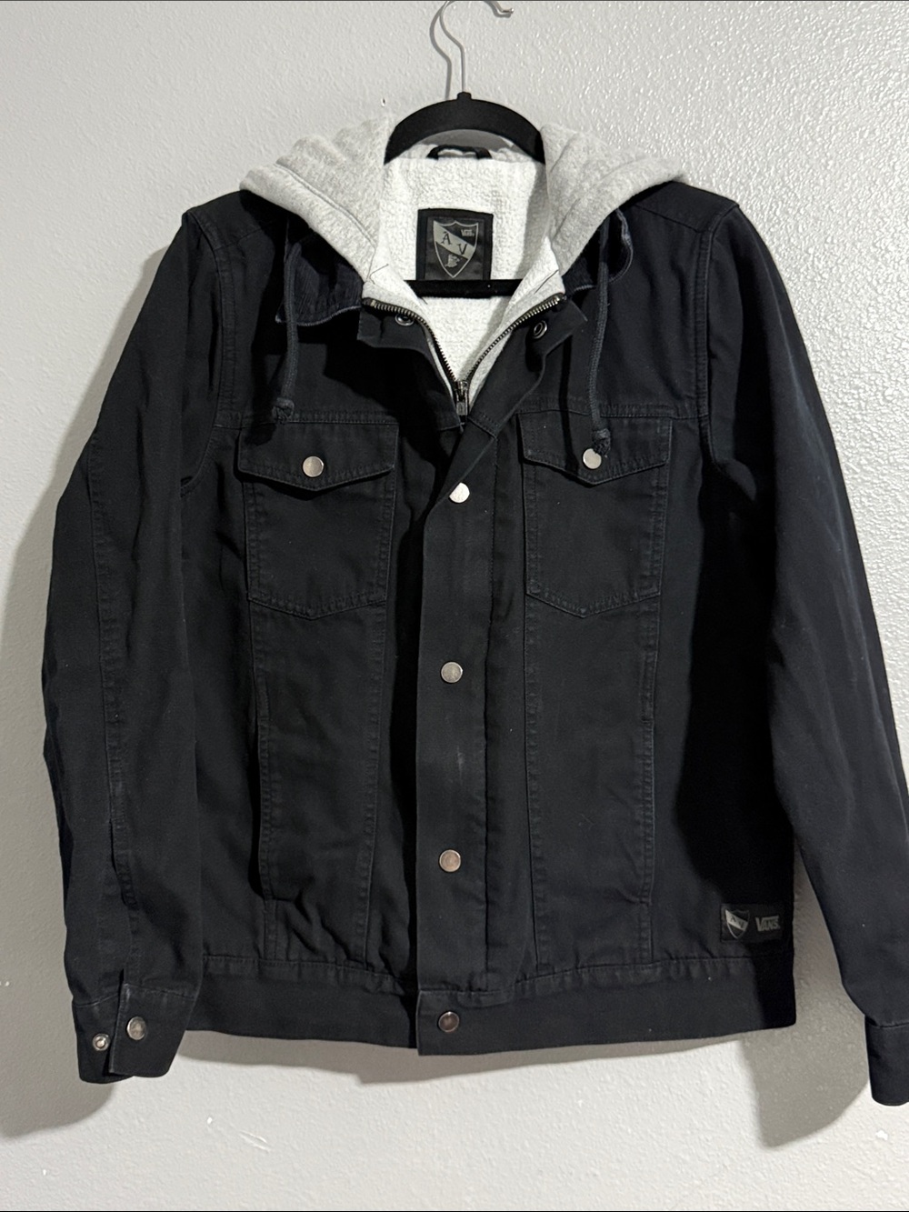 VTG Vans X AV Edict Black Denim Jacket with Light Gray Hooded Liner